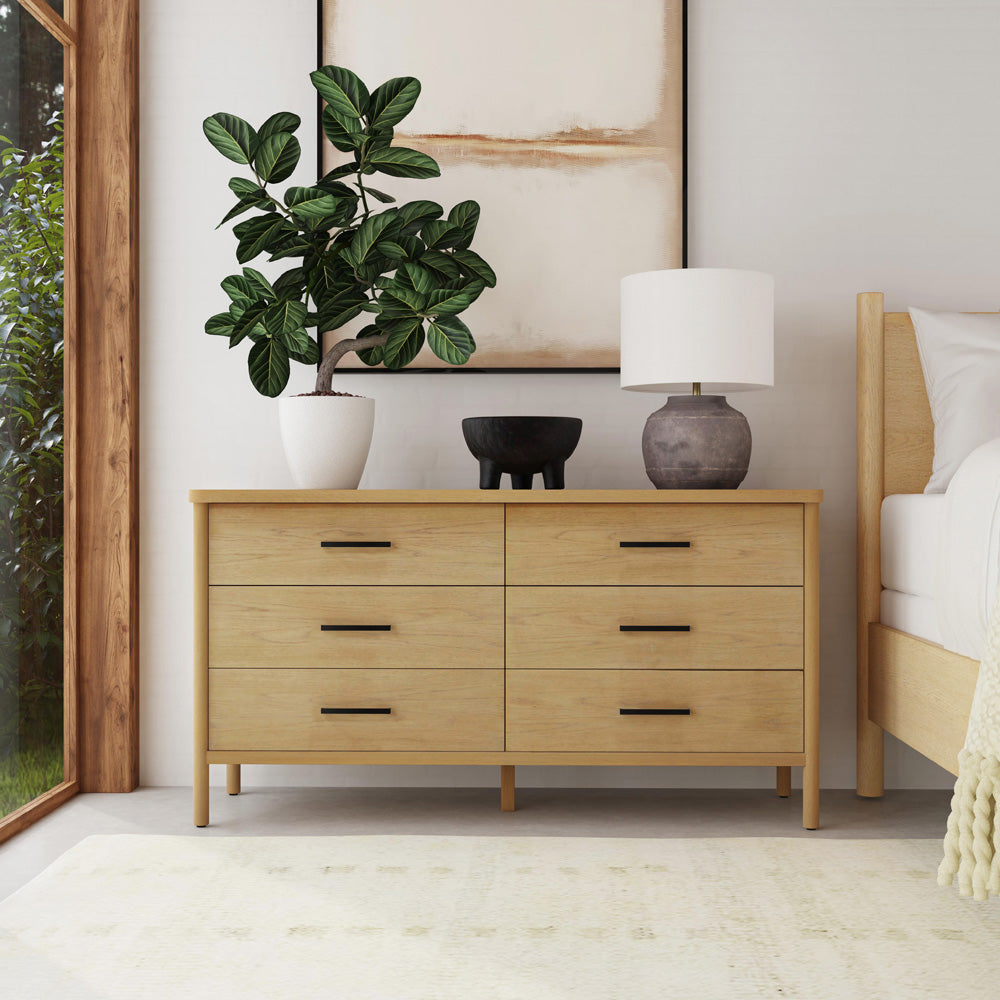 Butler Specialty Company - Lennon 60 in. W Rectangular 6 Drawer Wood Rounded Leg Dresser, Light Brown - 5755473