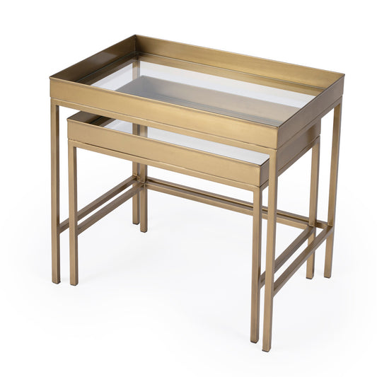 Butler Specialty Company - Lenny 2 Piece Glass Nesting Tables, Gold - 5636226