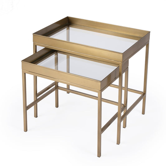Butler Specialty Company - Lenny 2 Piece Glass Nesting Tables, Gold - 5636226