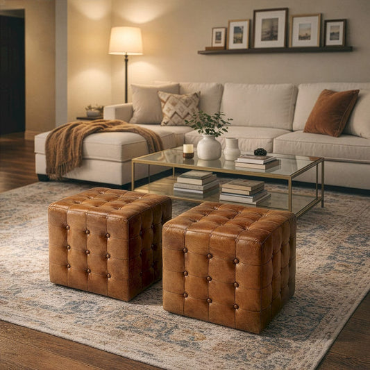 Butler Specialty Company - Leon 18 in. W Square Leather Cube Ottoman, Medium Brown - 6165344 view 2