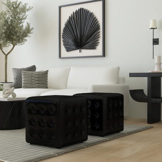 Butler Specialty Company - Leon 18 in. W Square Leather Cube Ottoman, Black - 6165034