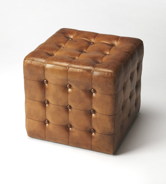 Butler Specialty Company - Leon 18 in. W Square Leather Cube Ottoman, Medium Brown - 6165344
