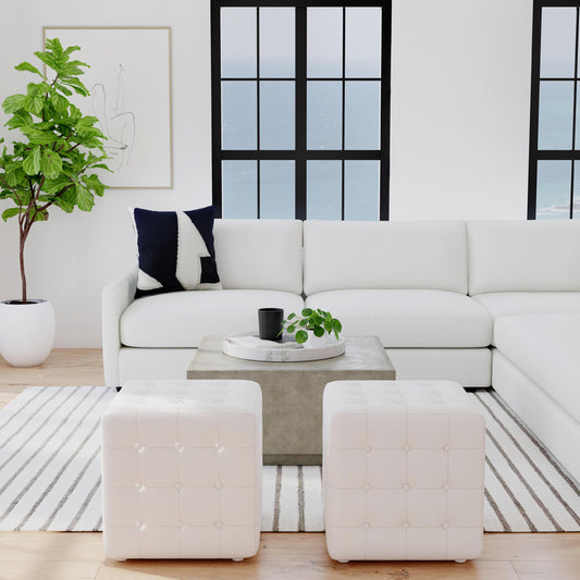 Butler Specialty Company - Leon 18 in. W Square Leather Cube Ottoman, White - 6165411