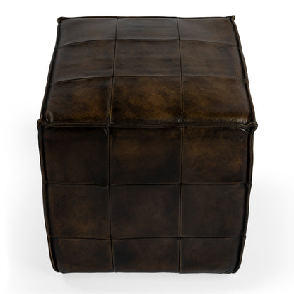 Butler Specialty Company - Leon 18 in. W Square Upholstered Leather Cube Ottoman, Dark Brown - 5561117