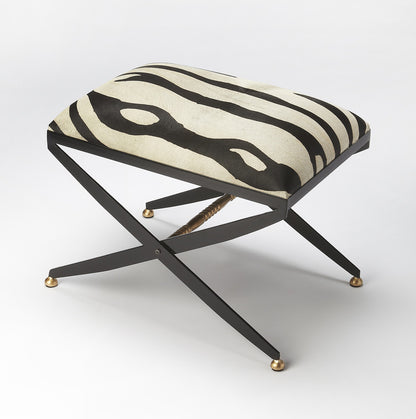 Butler Specialty Company - Liddy 19.5 in. Seat Height Rectangular Hair-On-Hide Leather & Metal Stool , Multi-Color - 6143350