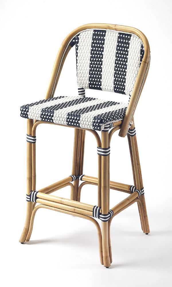 Butler Specialty Company - Lila 28 in. Seat Height Rattan Bar Height Stool with Back & Footrest, Blue - 3715291
