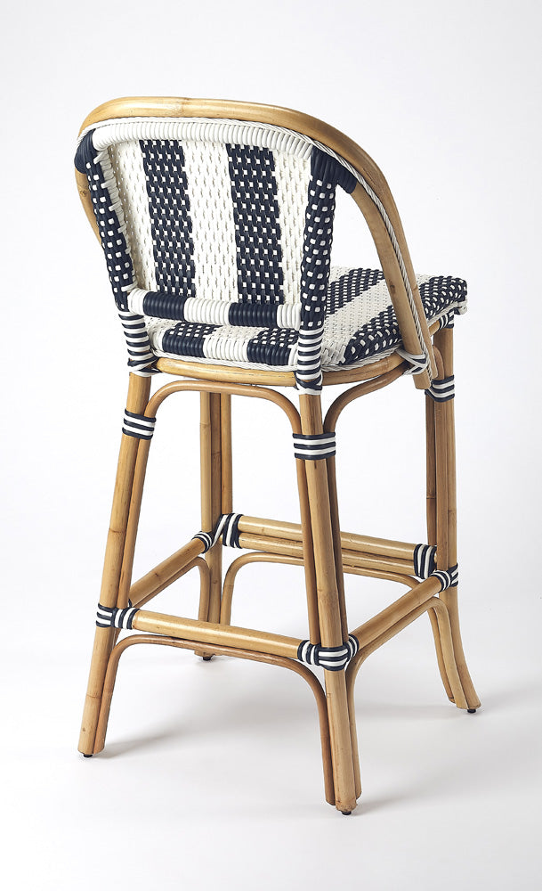 Butler Specialty Company - Lila 28 in. Seat Height Rattan Bar Height Stool with Back & Footrest, Blue - 3715291