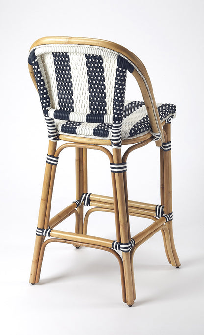 Butler Specialty Company - Lila 28 in. Seat Height Rattan Bar Height Stool with Back & Footrest, Blue - 3715291