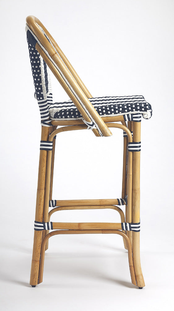 Butler Specialty Company - Lila 28 in. Seat Height Rattan Bar Height Stool with Back & Footrest, Blue - 3715291