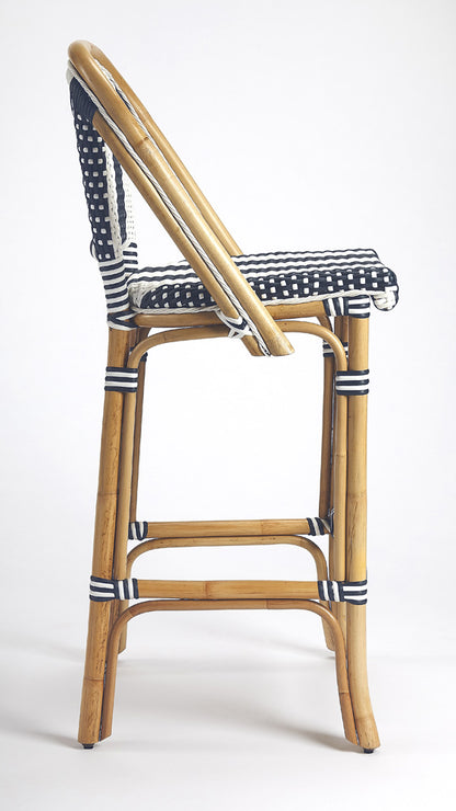 Butler Specialty Company - Lila 28 in. Seat Height Rattan Bar Height Stool with Back & Footrest, Blue - 3715291