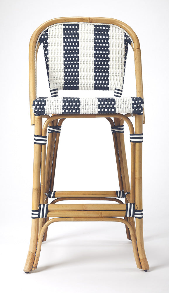 Butler Specialty Company - Lila 28 in. Seat Height Rattan Bar Height Stool with Back & Footrest, Blue - 3715291