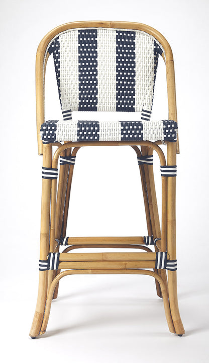 Butler Specialty Company - Lila 28 in. Seat Height Rattan Bar Height Stool with Back & Footrest, Blue - 3715291