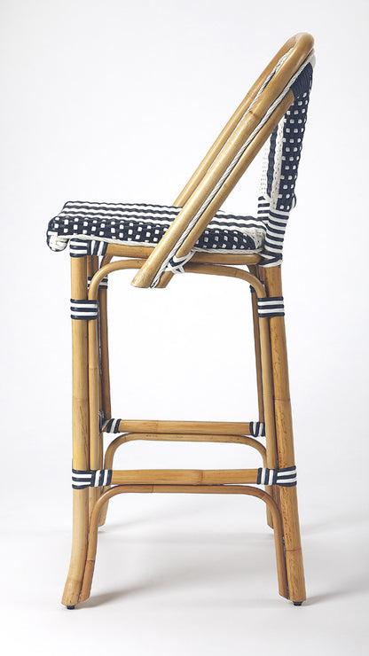 Butler Specialty Company - Lila 28 in. Seat Height Rattan Bar Height Stool with Back & Footrest, Blue - 3715291