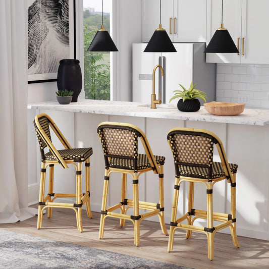 Butler Specialty Company - Lila 28 in. Seat Height Rattan Bar Height Stool with Back & Footrest, Dark Brown - 3715398