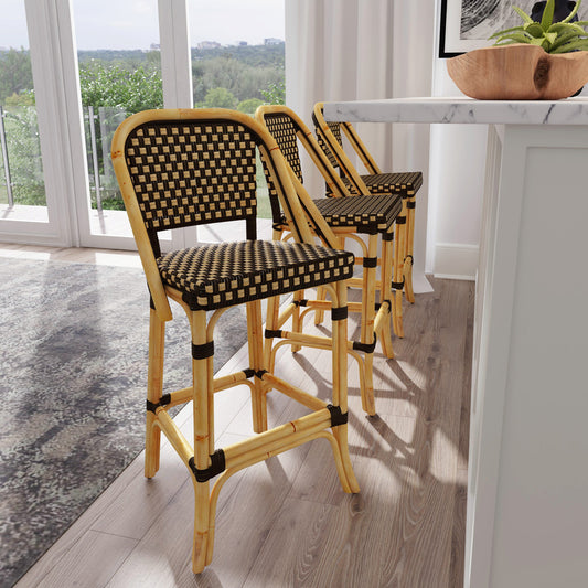 Butler Specialty Company - Lila 28 in. Seat Height Rattan Bar Height Stool with Back & Footrest, Dark Brown - 3715398