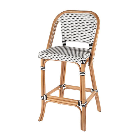 Butler Specialty Company - Lila Rattan 28 in. Seat Height Bar Stool w Back and Footrest, Black, White - 3715295 View 1