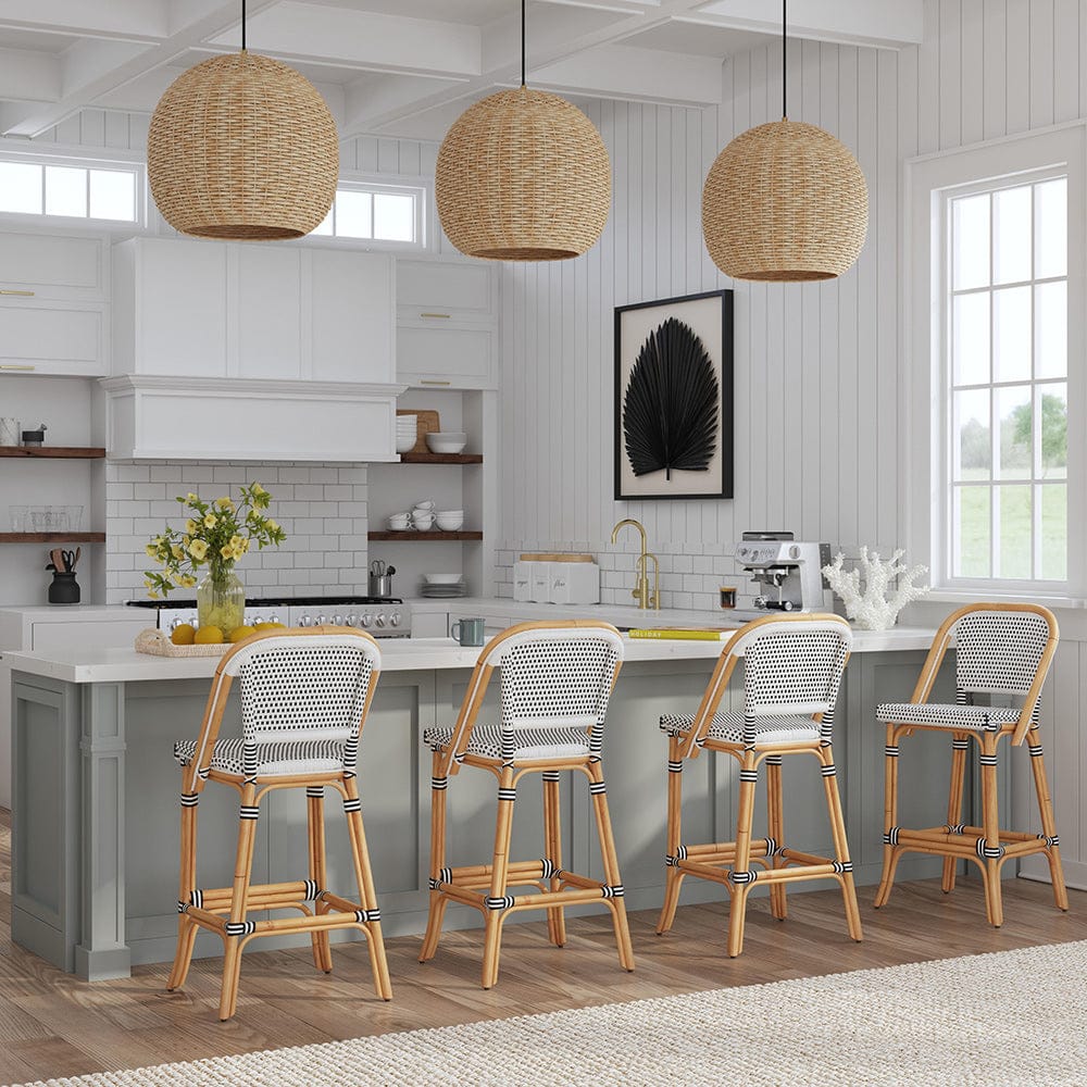 Butler Specialty Company - Lila Rattan 28 in. Seat Height Bar Stool w Back and Footrest, Black, White - 3715295 View 5