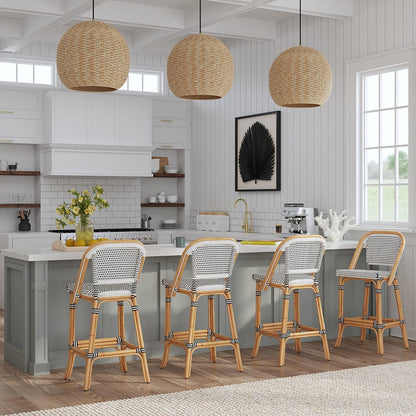 Butler Specialty Company - Lila Rattan 28 in. Seat Height Bar Stool w Back and Footrest, Black, White - 3715295 View 5