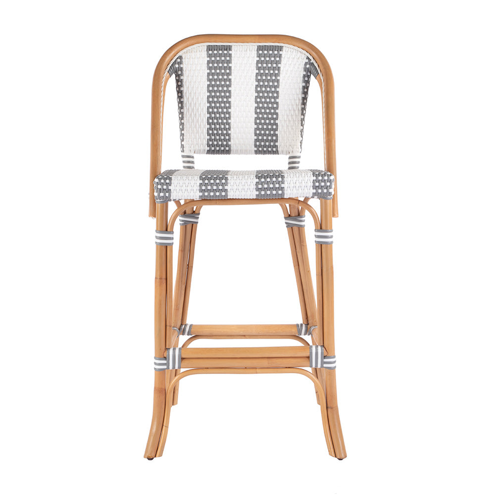 Butler Specialty Company - Lila Rattan 28 in. Seat Height Bar Stool w Back and Footrest, Gray, White - 3715144 View 3
