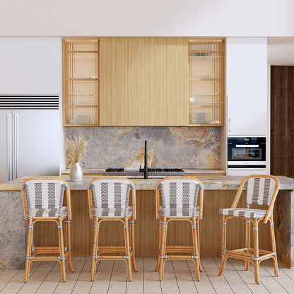 Butler Specialty Company - Lila Rattan 28 in. Seat Height Bar Stool w Back and Footrest, Gray, White - 3715144 View 5