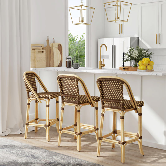 Butler Specialty Company - Lila 28 in. Seat Height Rattan Bar Height Stool with Back & Footrest, Medium Brown - 3715354_CLOSEOUT