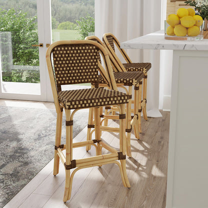 Butler Specialty Company - Lila 28 in. Seat Height Rattan Bar Height Stool with Back & Footrest, Medium Brown - 3715354_CLOSEOUT