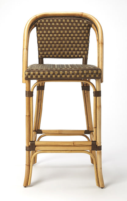 Butler Specialty Company - Lila 28 in. Seat Height Rattan Bar Height Stool with Back & Footrest, Medium Brown - 3715354_CLOSEOUT