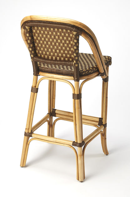 Butler Specialty Company - Lila 28 in. Seat Height Rattan Bar Height Stool with Back & Footrest, Medium Brown - 3715354_CLOSEOUT