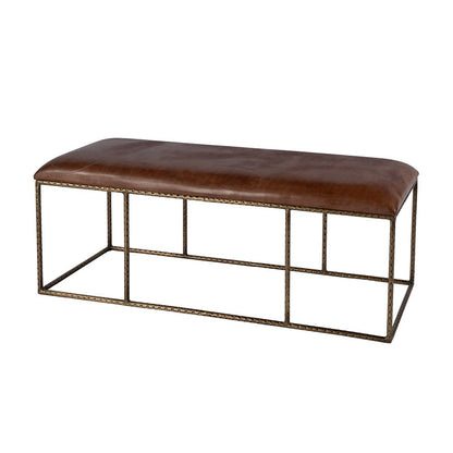 Butler Specialty Company - Lloyd 48 in. W Leather and Iron Backless Upholstered Bench, Brown, Gold - 5828344 View 1