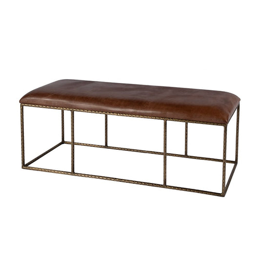 Butler Specialty Company - Lloyd 48 in. W Leather and Iron Backless Upholstered Bench, Brown, Gold - 5828344 View 1