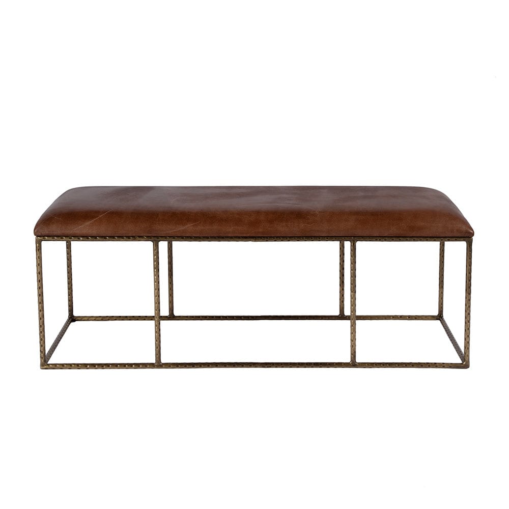 Butler Specialty Company - Lloyd 48 in. W Leather and Iron Backless Upholstered Bench, Brown, Gold - 5828344 View 2