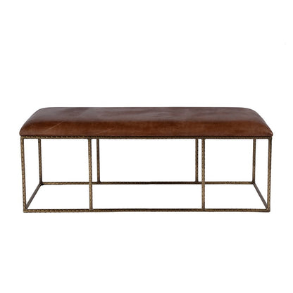 Butler Specialty Company - Lloyd 48 in. W Leather and Iron Backless Upholstered Bench, Brown, Gold - 5828344 View 2