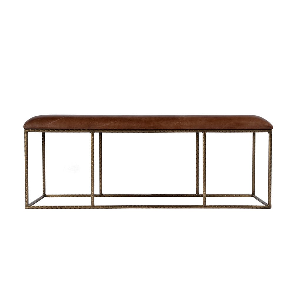 Butler Specialty Company - Lloyd 48 in. W Leather and Iron Backless Upholstered Bench, Brown, Gold - 5828344 View 3