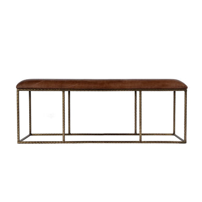 Butler Specialty Company - Lloyd 48 in. W Leather and Iron Backless Upholstered Bench, Brown, Gold - 5828344 View 3