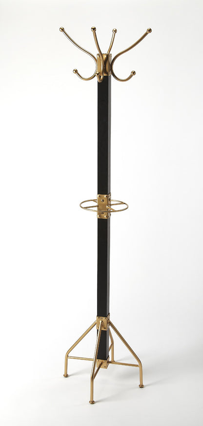Butler Specialty Company - Logan Square 74 in. H Rustic Metal & Wood Costumer/Coat Tree, Black, Gold - 2059234