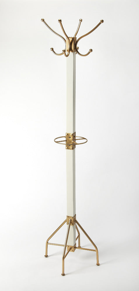 Butler Specialty Company - Logan Square 74 in. H Rustic Metal & Wood Costumer/Coat Tree, Gold, White - 2059126