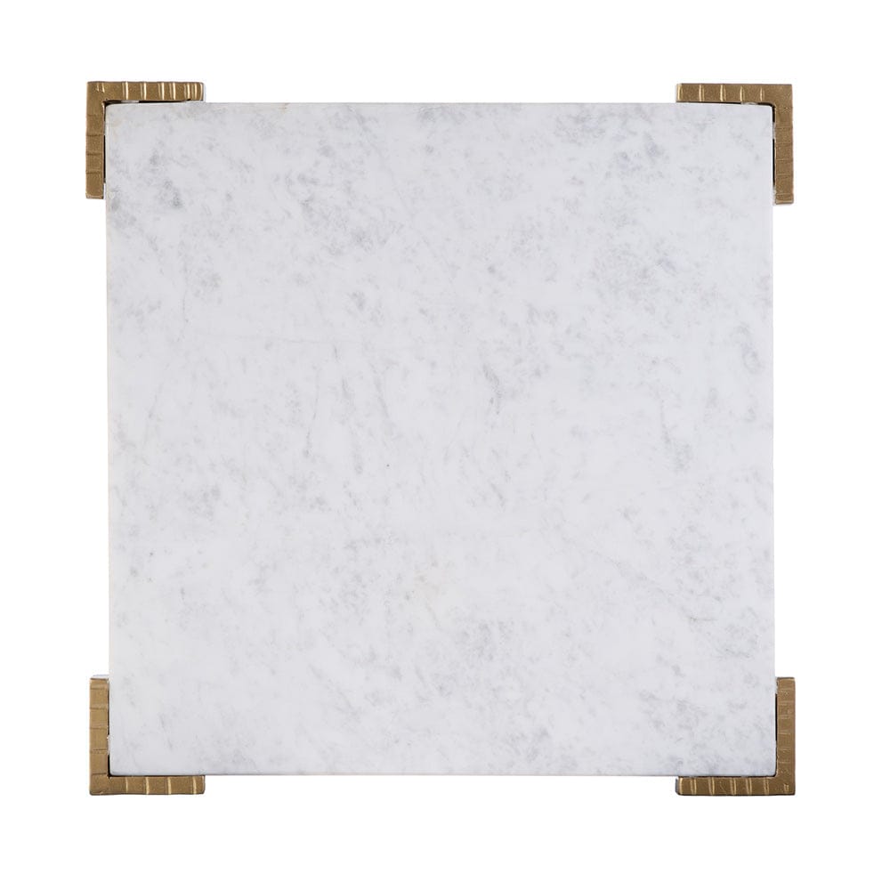 Butler Specialty Company - Loric 18 in. W Square Iron and Marble Side Table, White, Antique Gold - 5904389 View 3