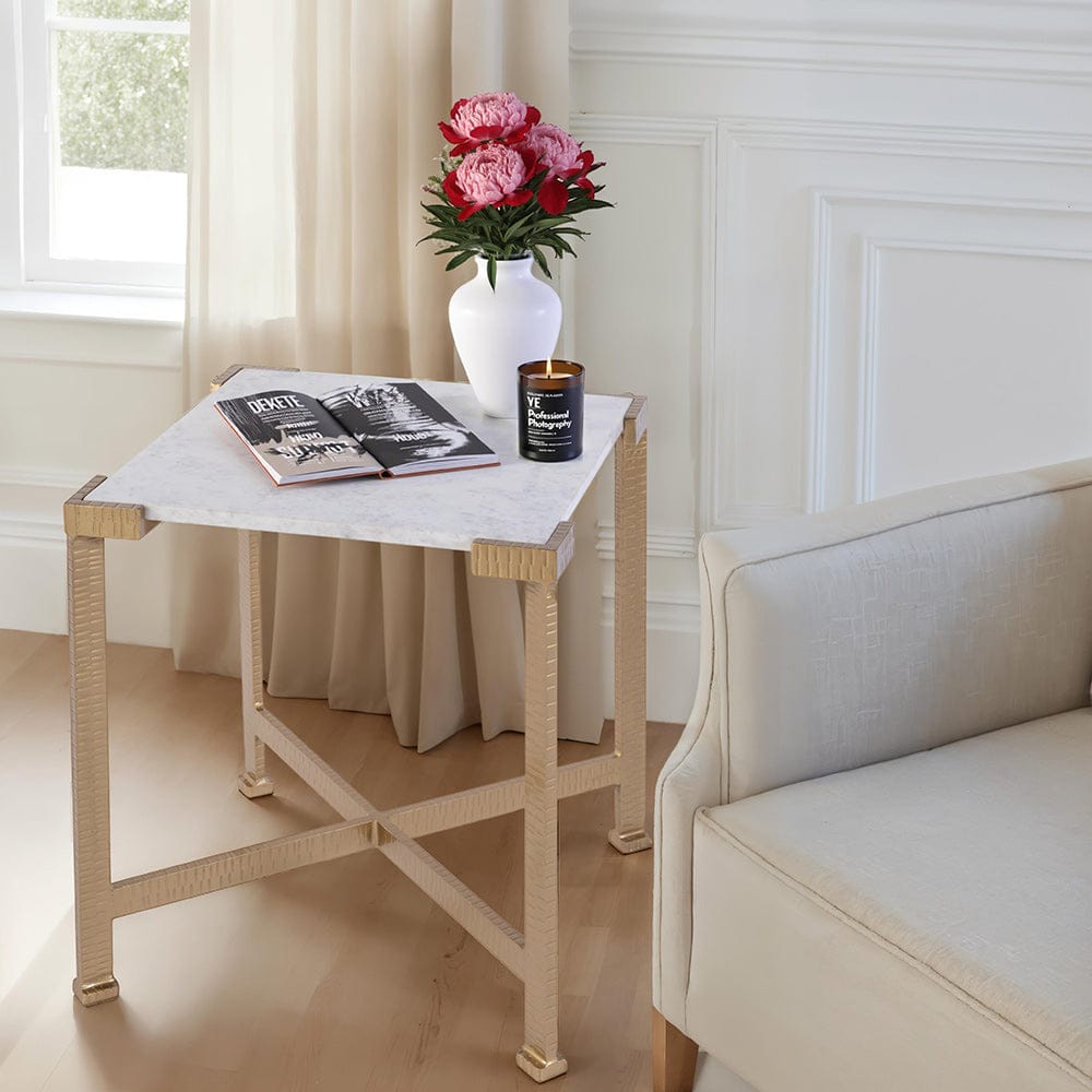 Butler Specialty Company - Loric 18 in. W Square Iron and Marble Side Table, White, Antique Gold - 5904389 View 4