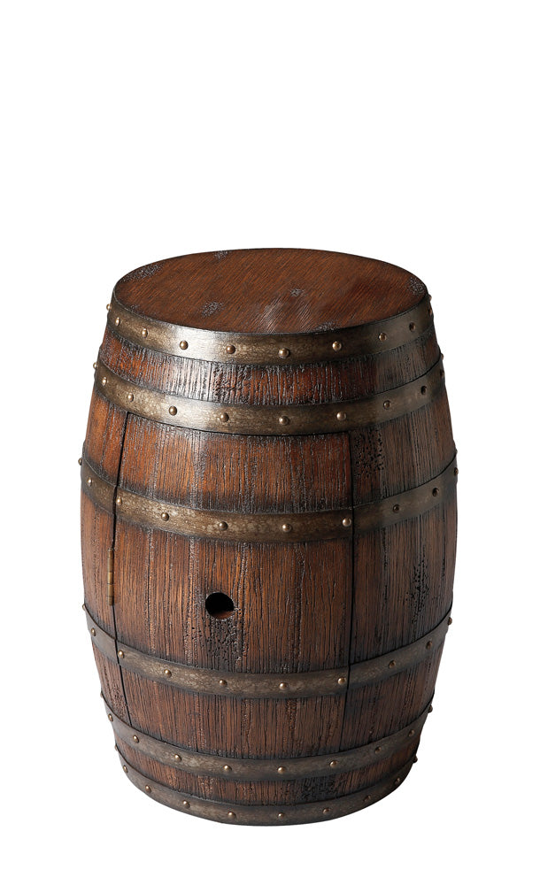 Butler Specialty Company - Lovell 18 in. W Round Rustic Wood Barrel 1 Door Side Table, Dark Brown - 6044120