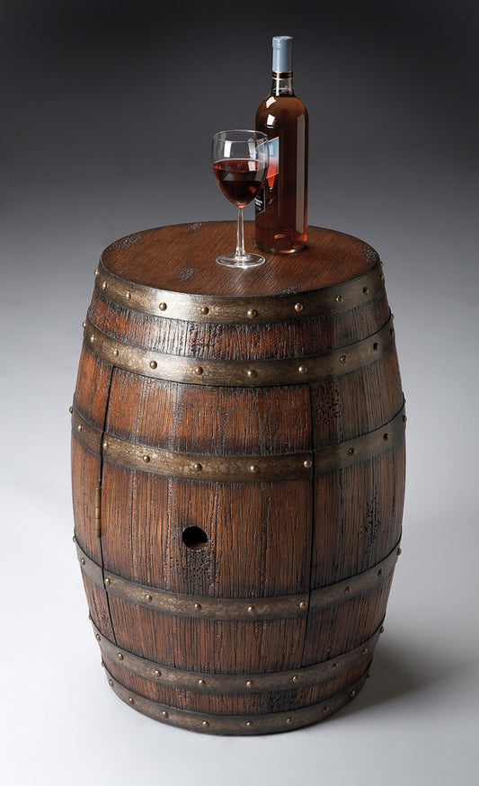 Butler Specialty Company - Lovell 18 in. W Round Rustic Wood Barrel 1 Door Side Table, Dark Brown - 6044120