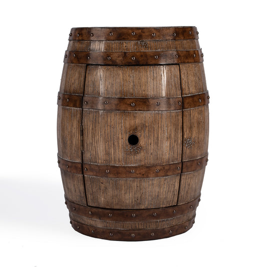 Butler Specialty Company - Lovell 18 in. W Round Rustic Wood Barrel 1 Door Side Table, Medium Brown - 6044245