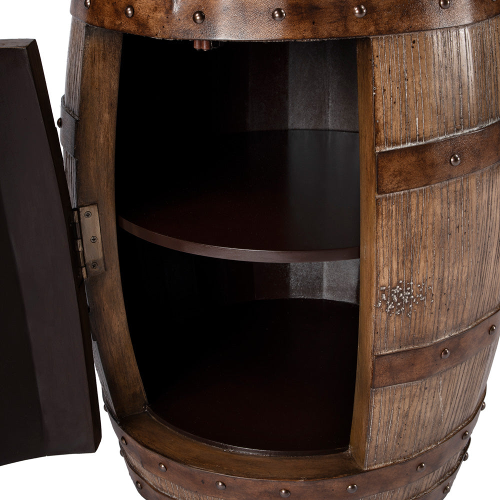 Butler Specialty Company - Lovell 18 in. W Round Rustic Wood Barrel 1 Door Side Table, Medium Brown - 6044245