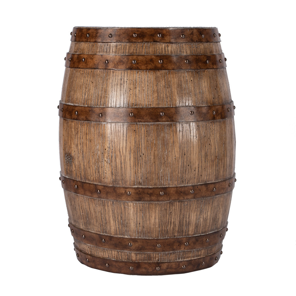 Butler Specialty Company - Lovell 18 in. W Round Rustic Wood Barrel 1 Door Side Table, Medium Brown - 6044245