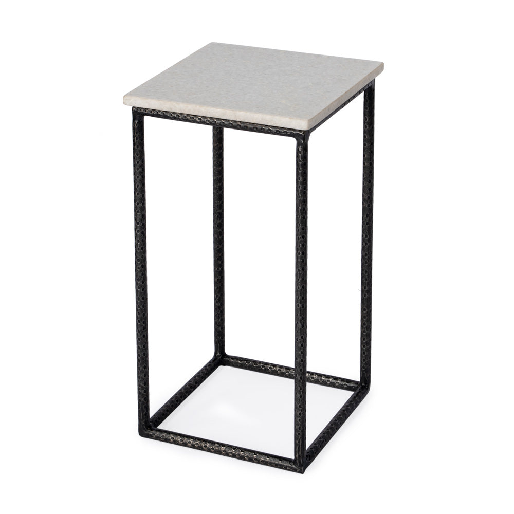 Butler Specialty Company - Mabel 10 in. W Square Marble and Hammered Iron Side Table, White and Black - 5688389