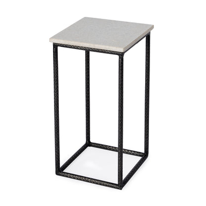 Butler Specialty Company - Mabel 10 in. W Square Marble and Hammered Iron Side Table, White and Black - 5688389