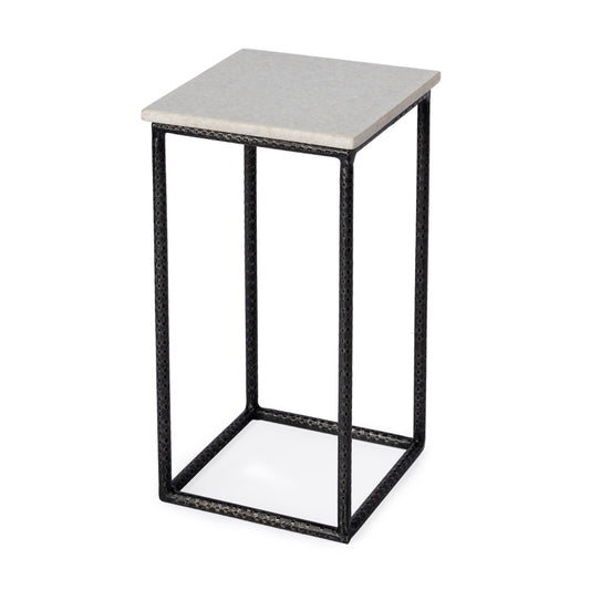 Butler Specialty Company - Mabel 10 in. W Square Marble and Hammered Iron Side Table, White and Black - 5688389