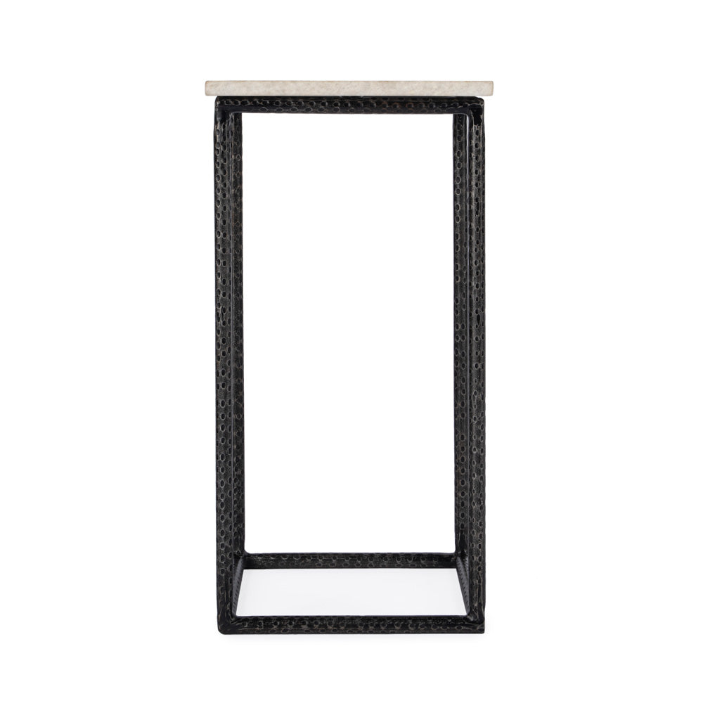 Butler Specialty Company - Mabel 10 in. W Square Marble and Hammered Iron Side Table, White and Black - 5688389