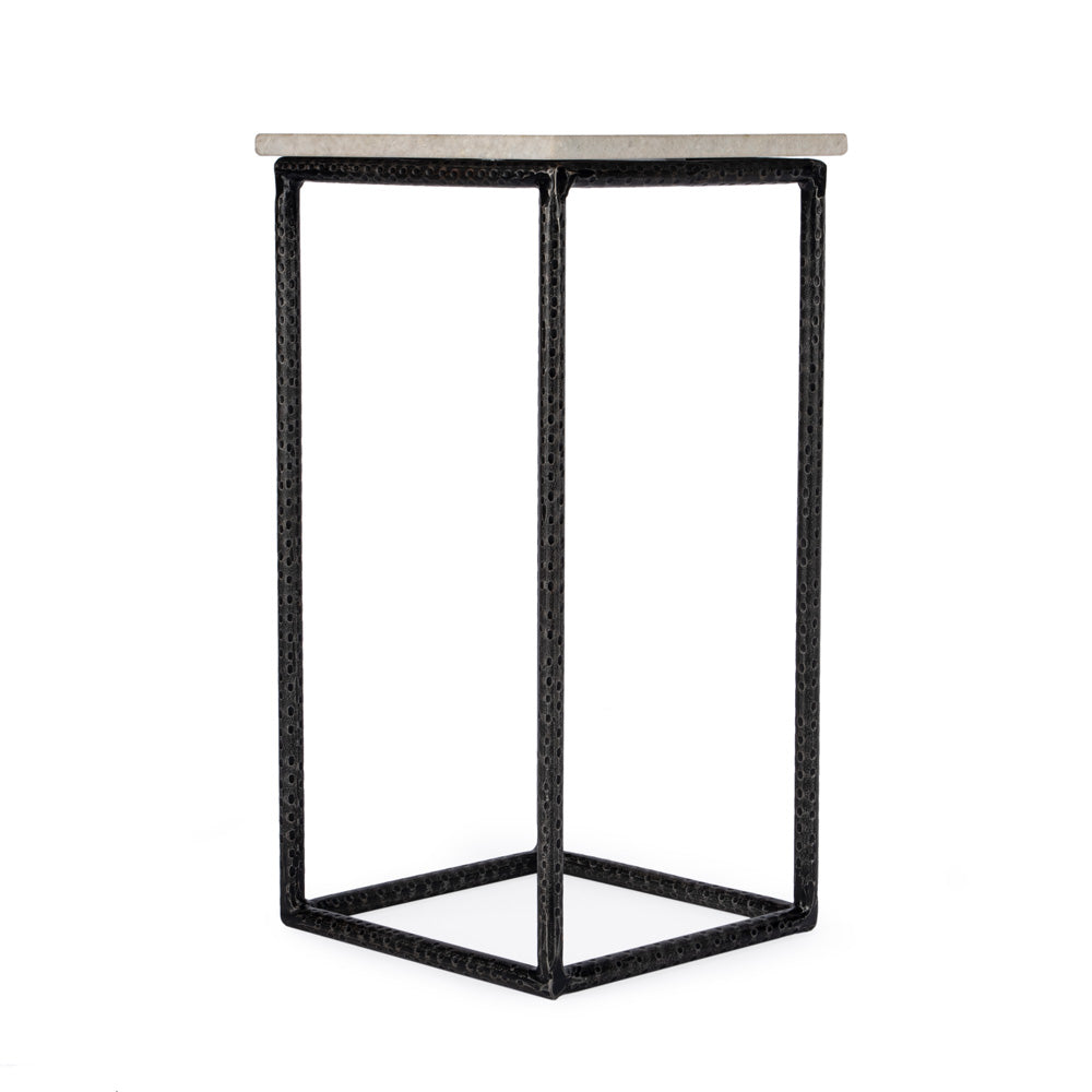 Butler Specialty Company - Mabel 10 in. W Square Marble and Hammered Iron Side Table, White and Black - 5688389