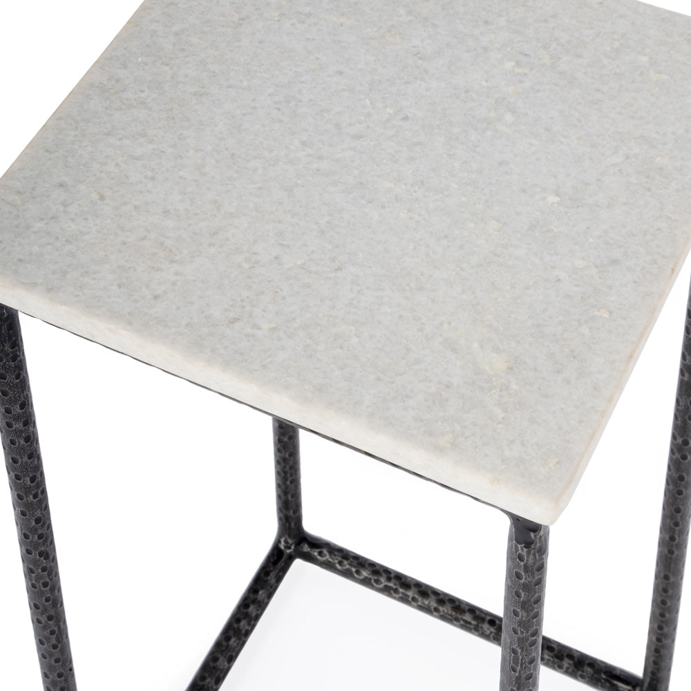 Butler Specialty Company - Mabel 10 in. W Square Marble and Hammered Iron Side Table, White and Black - 5688389