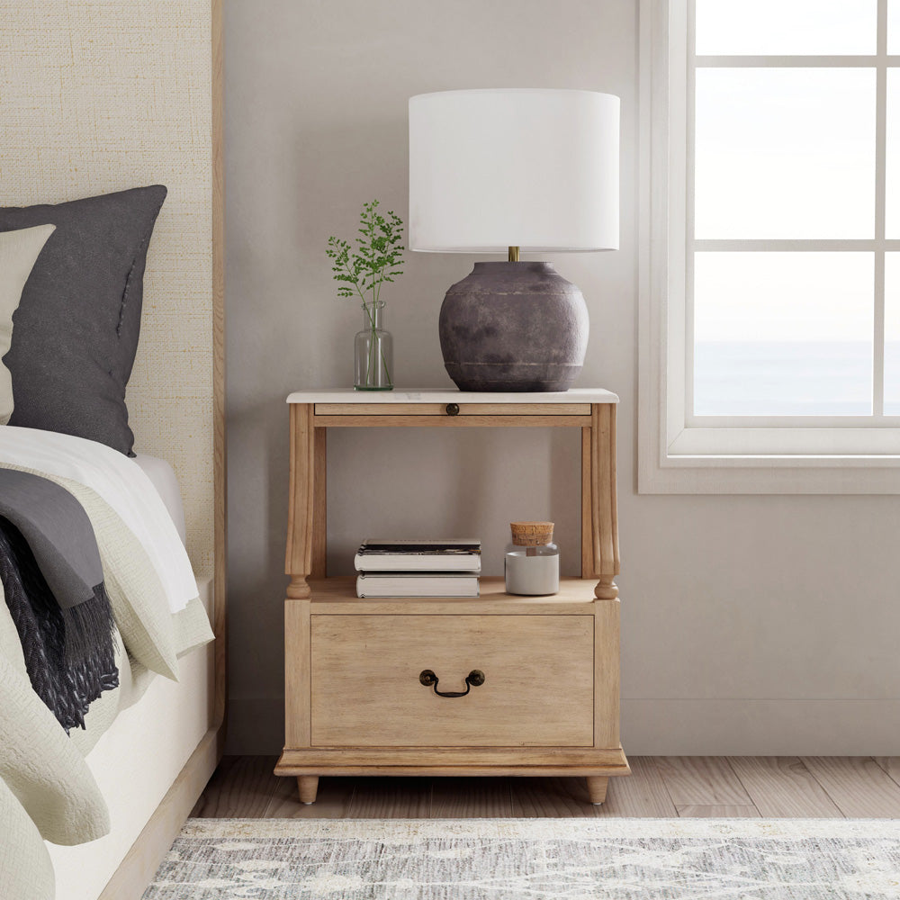 Butler Specialty Company - Mabel 24 in. W Rectangular Marble & Wood 1 Drawer Nightstand, Tan/Beige - 5519415